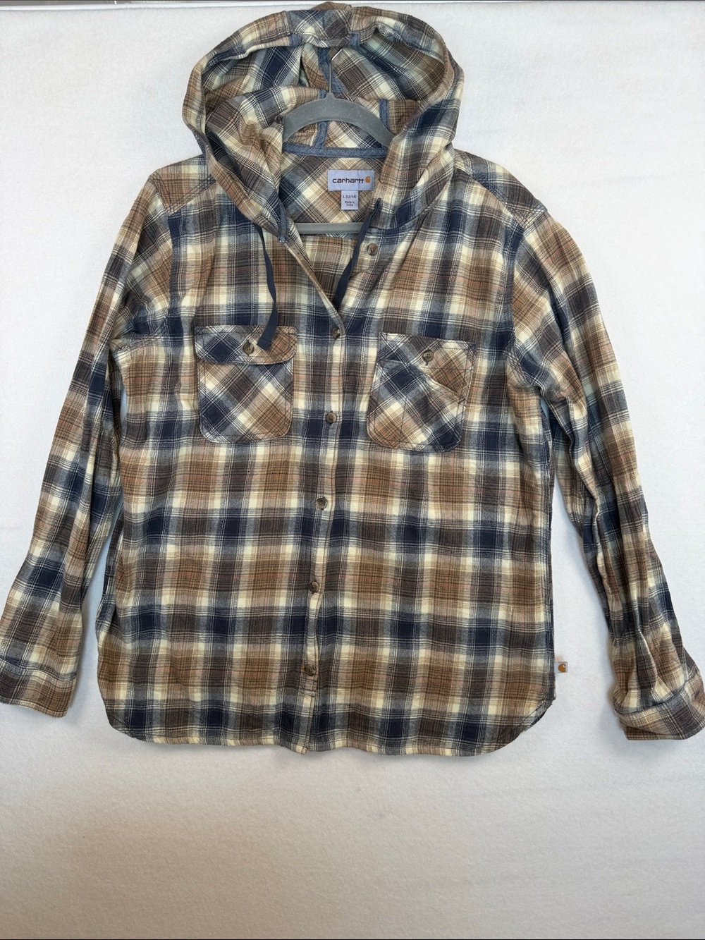 Carhartt Plaid Hooded Button-Down Shirt - Brown & Navy